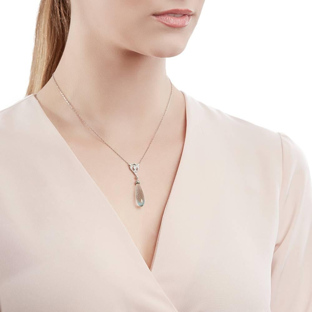 Tiffany & Co. Edwardian Briolette Aquamarine Diamond Platinum Necklace 4