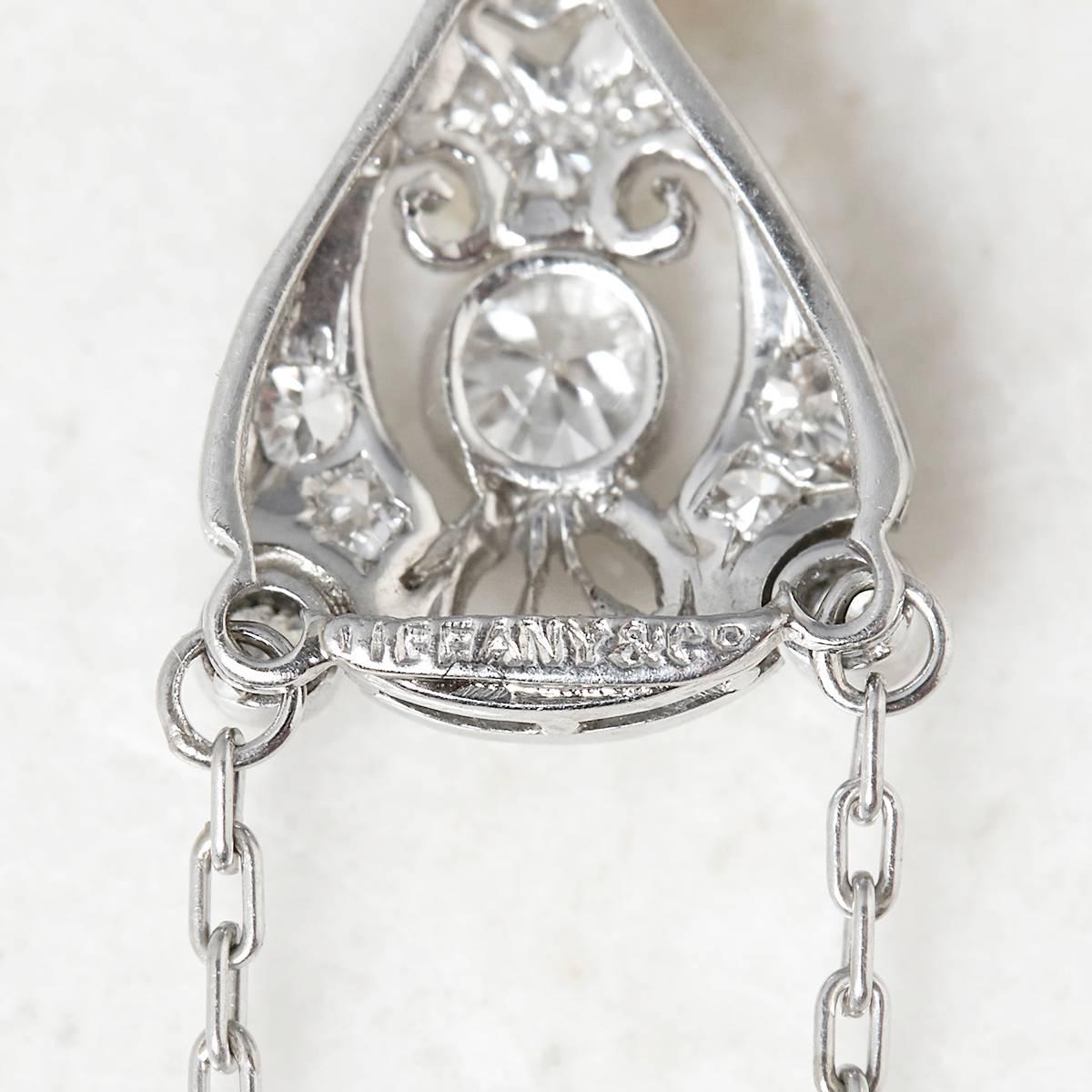 Tiffany & Co. Edwardian Briolette Aquamarine Diamond Platinum Necklace 1