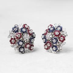 Cartier Diamond Ruby Sapphire Gold Trembler Earrings