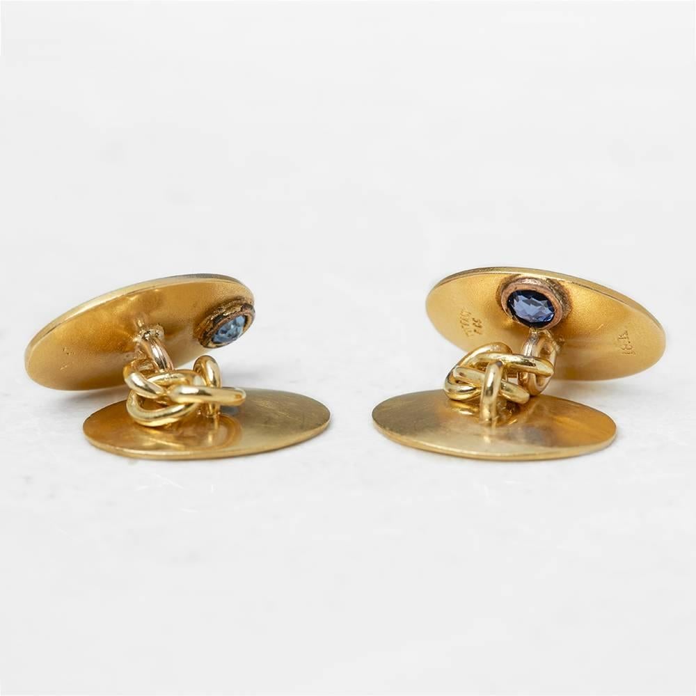 Women's or Men's Tiffany & Co. Retro Sapphire Diamond Gold Cufflinks