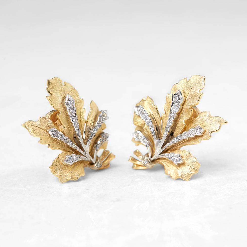 Code: COM958
Brand: Buccellati
Description: 18k Yellow Gold 0.50ct Diamond Leaf Design Earrings
Accompanied With: Presentation Box
Gender: Ladies
Earring Length: 3.1cm
Earring Width: 2.3cm
Earring Back: Omega
Condition: 8.5
Material: Bi-Colour
Total