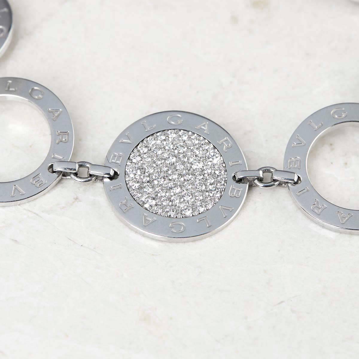 Bulgari 18 Karat White Gold Diamond Circle Link Bracelet In Excellent Condition In Bishop's Stortford, Hertfordshire