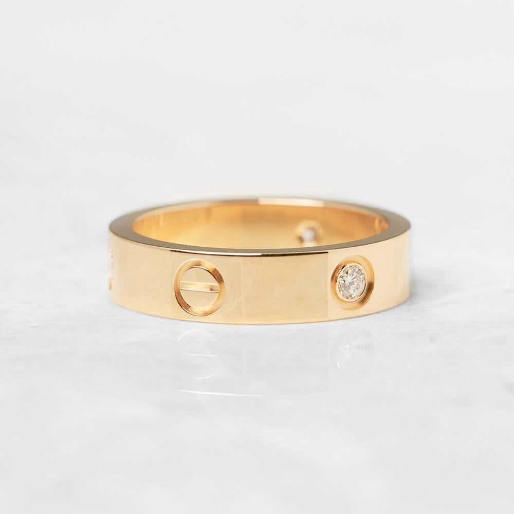 Cartier Three Diamond Yellow Gold Love Ring In Excellent Condition In Bishop's Stortford, Hertfordshire