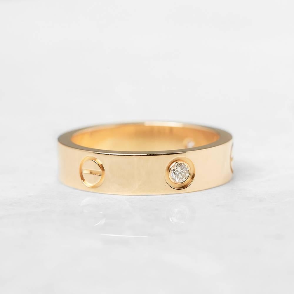 Women's or Men's Cartier Three Diamond Yellow Gold Love Ring