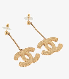 Chanel Matte Gold-Tone Baroque Style CC Drop Earrings