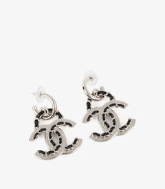 Chanel Black Woven Leather & Champagne Gold-Tone Chain CC Drop Earrings