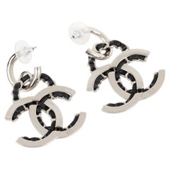 Chanel Black Woven Leather & Champagne Gold-Tone Chain CC Drop Earrings