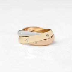 Cartier Diamond Yellow White Rose Gold Trinity Ring