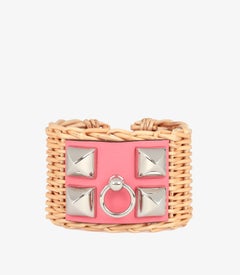 Hermès Rose Azalee Veau Swift Leather & Natural Medor Picnic Cuff - Size: 15.5cm