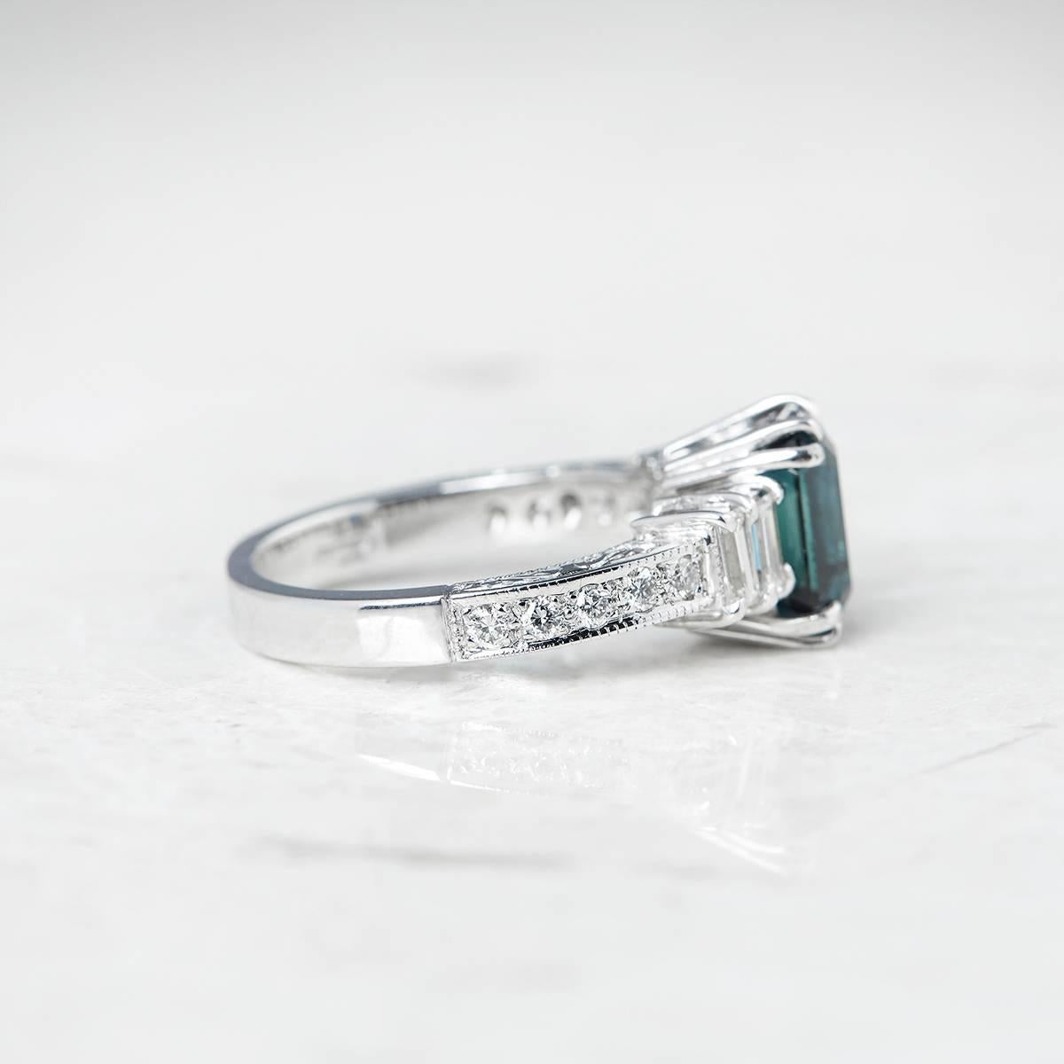 Emerald Cut 18 Karat White Gold GIA Certified Sapphire Diamond Engagement Ring