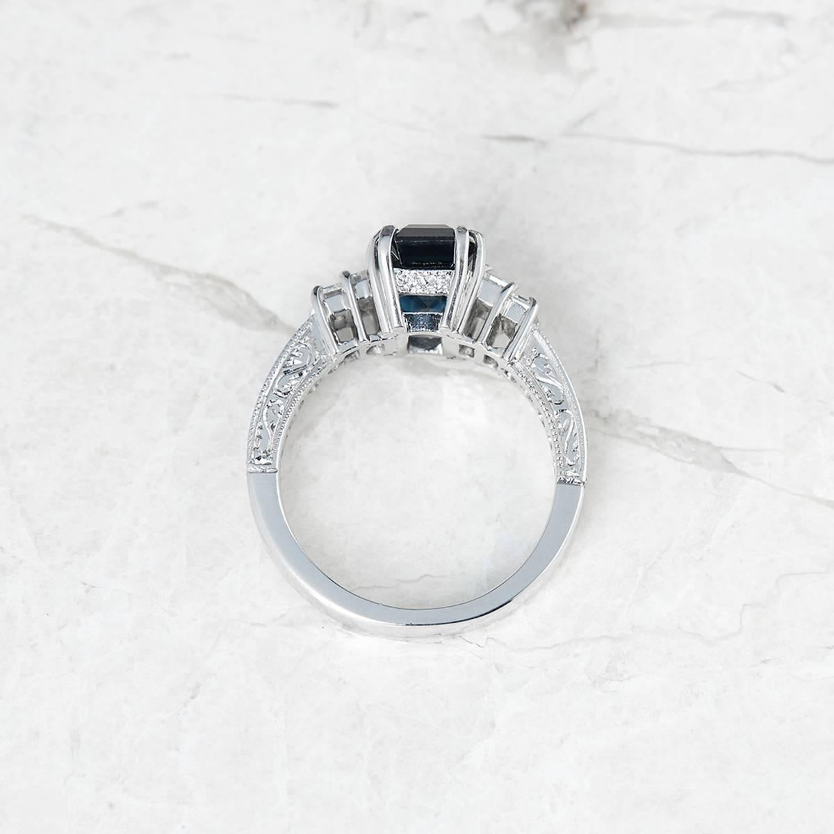 Women's 18 Karat White Gold GIA Certified Sapphire Diamond Engagement Ring