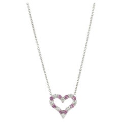 Tiffany Round Brilliant Cut Diamond & Sapphire Tiffany Hearts Mini Pendant