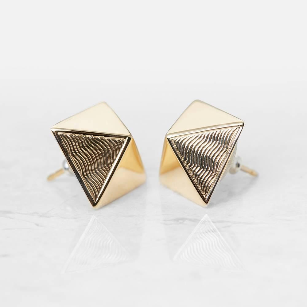 Van Cleef & Arpels 18 Karat Yellow Gold Pyramid Design Stud Earrings  In Excellent Condition In Bishop's Stortford, Hertfordshire