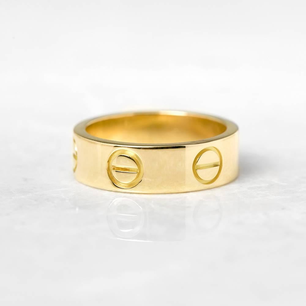 Ref: COM1109
Model Number: B4084600
Serial Number: F53***
Age: 2000's
Size: K, Band Width - 5mm
Box & Papers: Xupes Presentation Box
Material: 18k Yellow Gold, total weight - 6.66 grams
Condition: 8 - Good condition

 This Ring by Cartier is