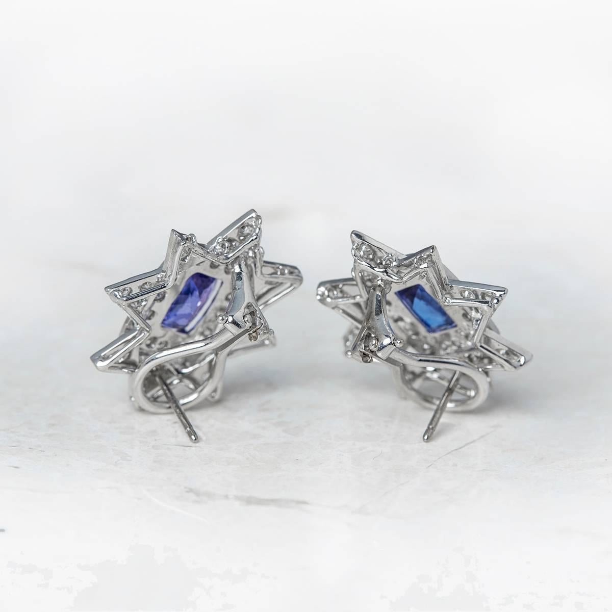 Oval Cut 18 Karat White Gold Tanzanite Diamond Star Earrings