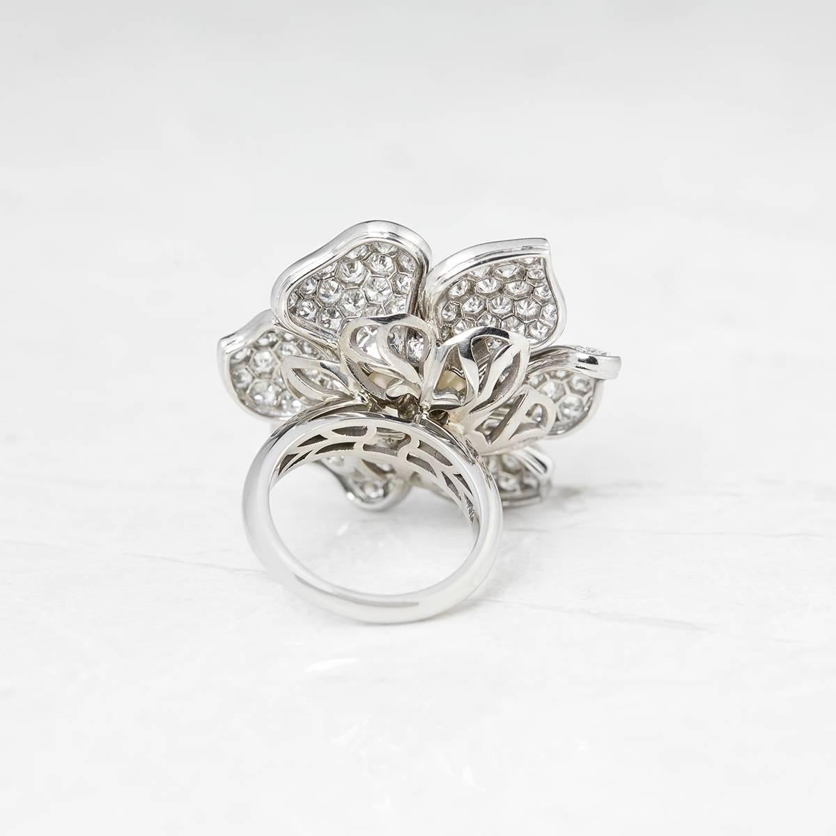 Round Cut Picchiotti Style 18 Karat White Gold South Sea Pearl Diamond Flower Ring