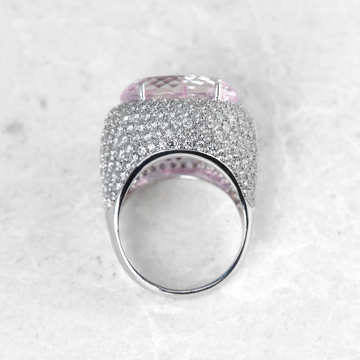 18 Karat White Gold Oval Cut Kunzite Diamond Cocktail Ring 1