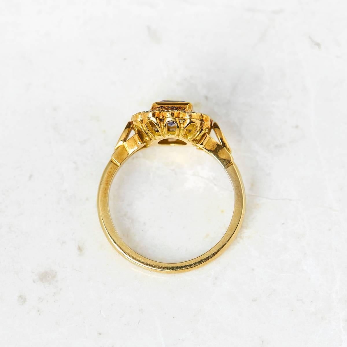 18 Karat Yellow Gold Emerald Cut Tanzanite Diamond Cocktail Ring In Excellent Condition In Bishop's Stortford, Hertfordshire