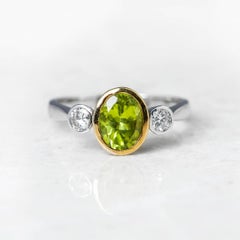 18 Karat White Yellow Gold Oval Cut Peridot Diamond Vintage Ring