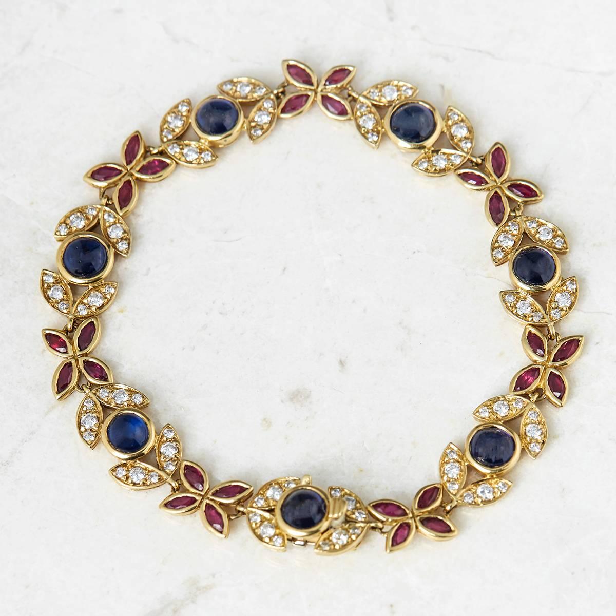 Fasoli 18 Karat Yellow Gold Sapphire Ruby Diamond Bracelet In Excellent Condition In Bishop's Stortford, Hertfordshire