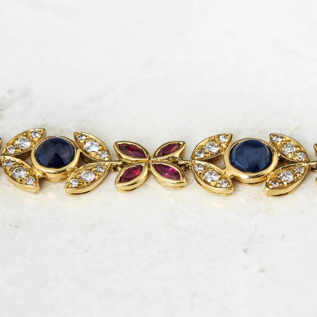 Women's Fasoli 18 Karat Yellow Gold Sapphire Ruby Diamond Bracelet