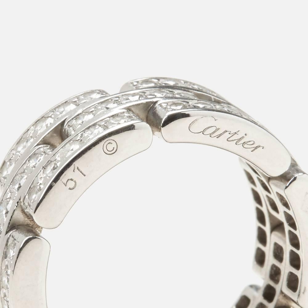 Women's Cartier 18 Karat White Gold Diamond Maillon Panthère Band Ring 