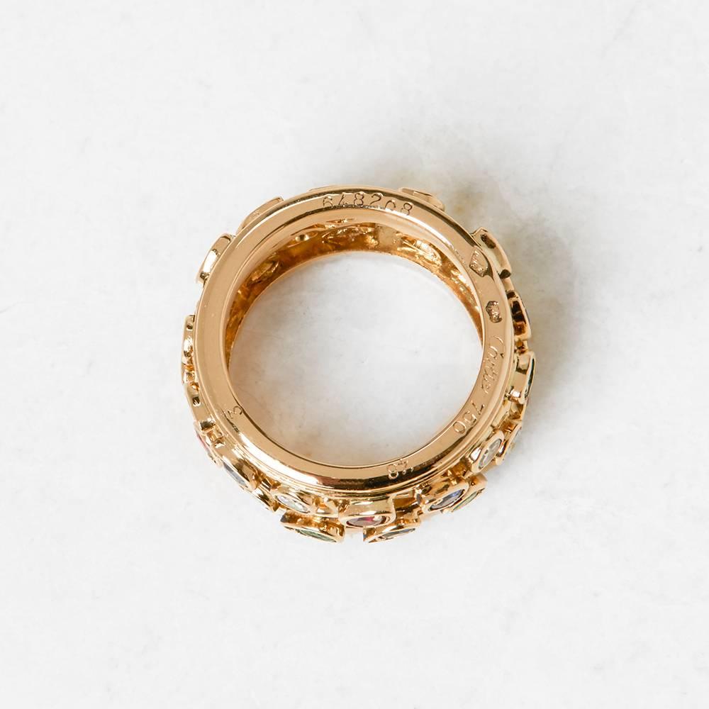 Women's Cartier 18 Karat Yellow Gold Diamond Sapphire Ruby Emerald Band Ring