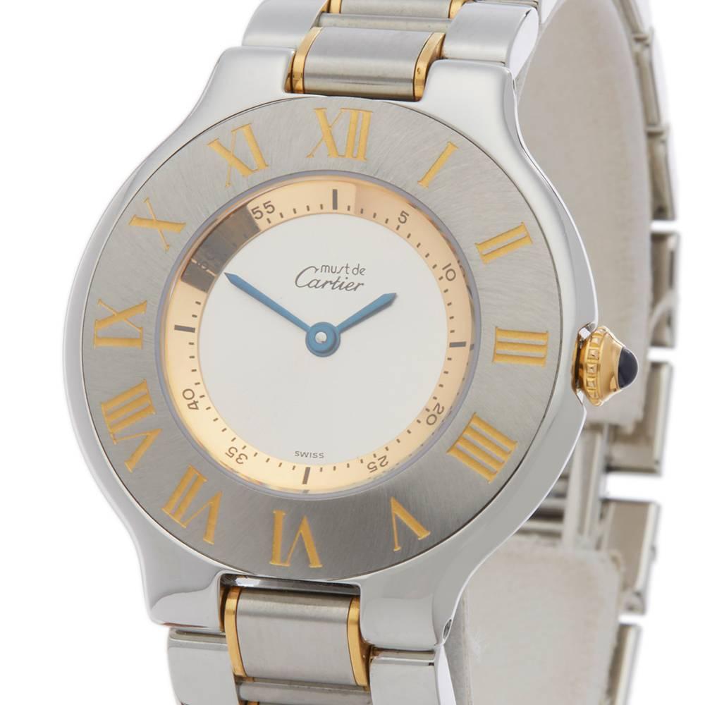 Cartier Ladies Must De Cartier 21 Yellow Gold Stainless Steel Quartz Wristwatch In Excellent Condition In Bishop's Stortford, Hertfordshire