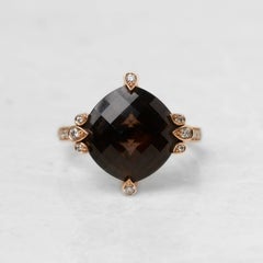 Cartier 18 Karat Rose Gold Smoky Quartz & Dimaond Lotus Cocktail Ring