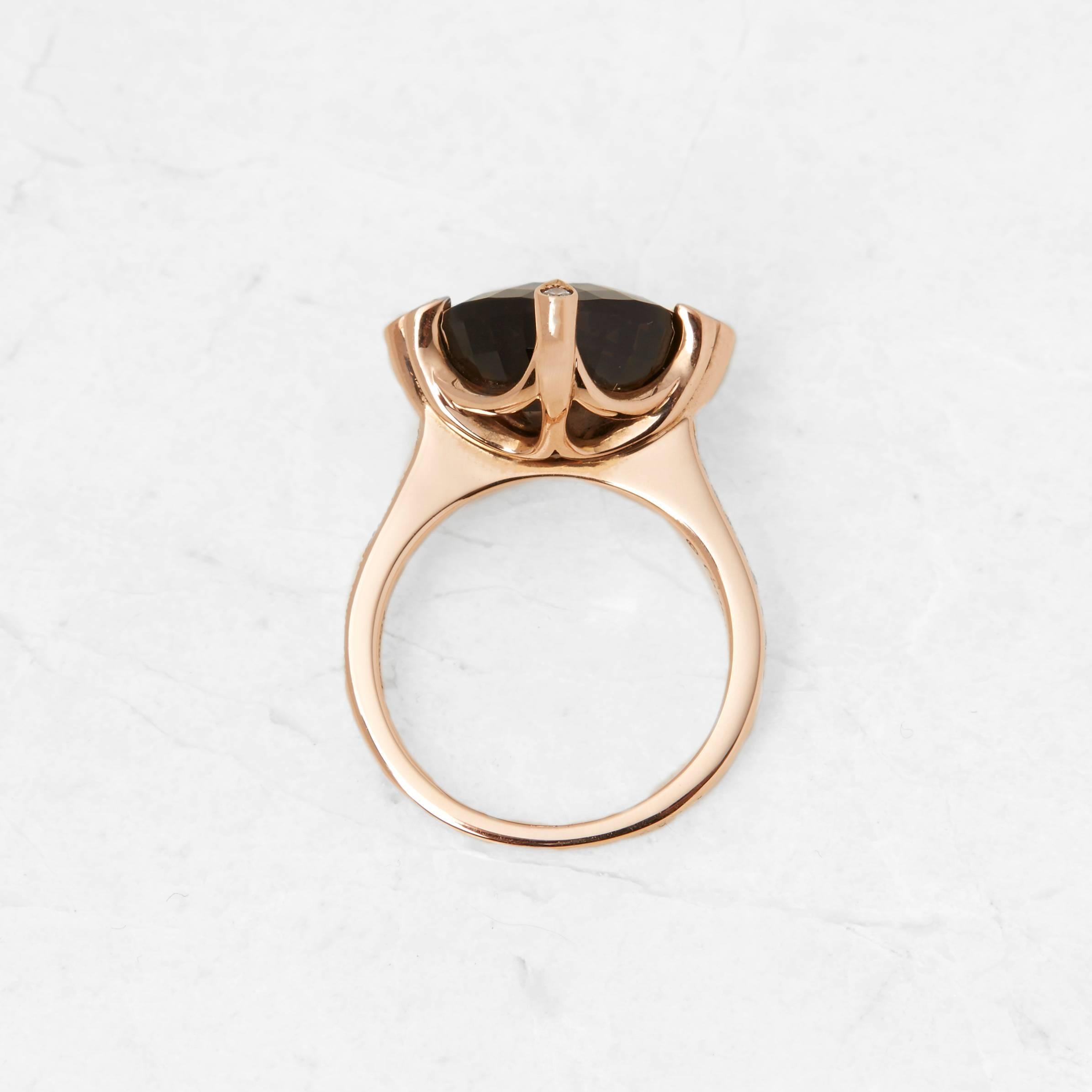 Cartier 18 Karat Rose Gold Smoky Quartz & Dimaond Lotus Cocktail Ring 2