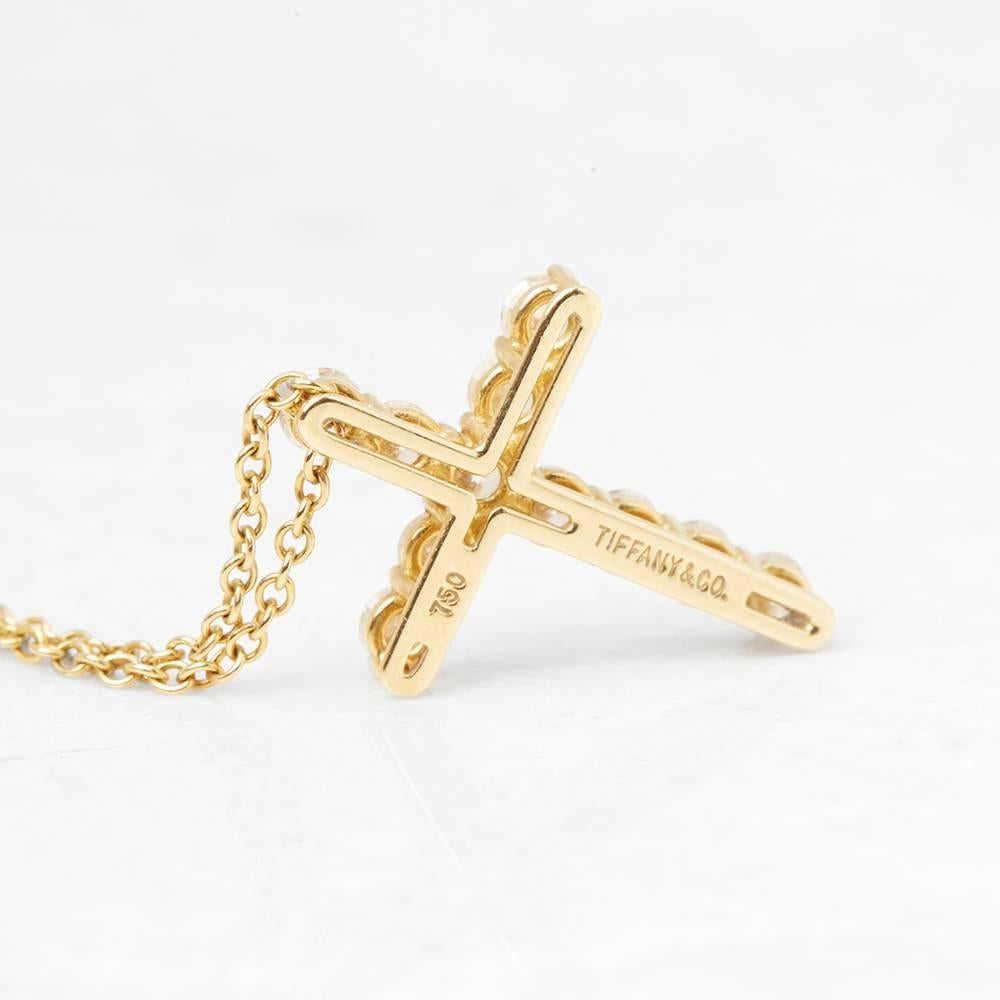 Round Cut Tiffany & Co. Yellow Gold Diamond Cross Necklace