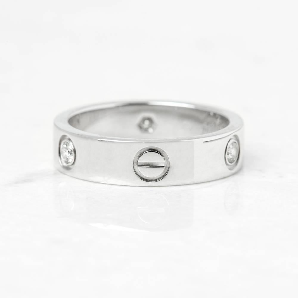 Women's or Men's Cartier 18 Karat White Gold Three Diamond Love Band Ring