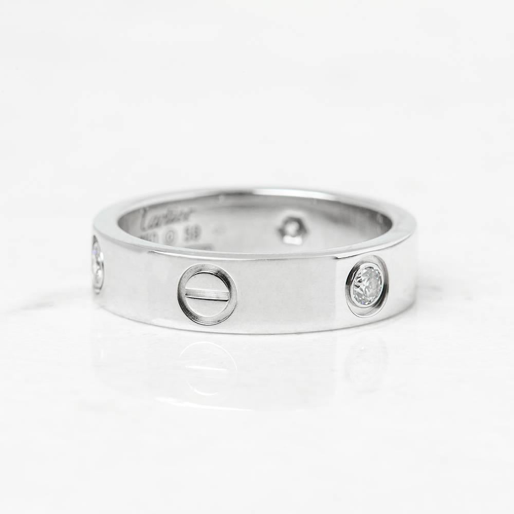 Cartier 18 Karat White Gold Three Diamond Love Band Ring In Excellent Condition In Bishop's Stortford, Hertfordshire