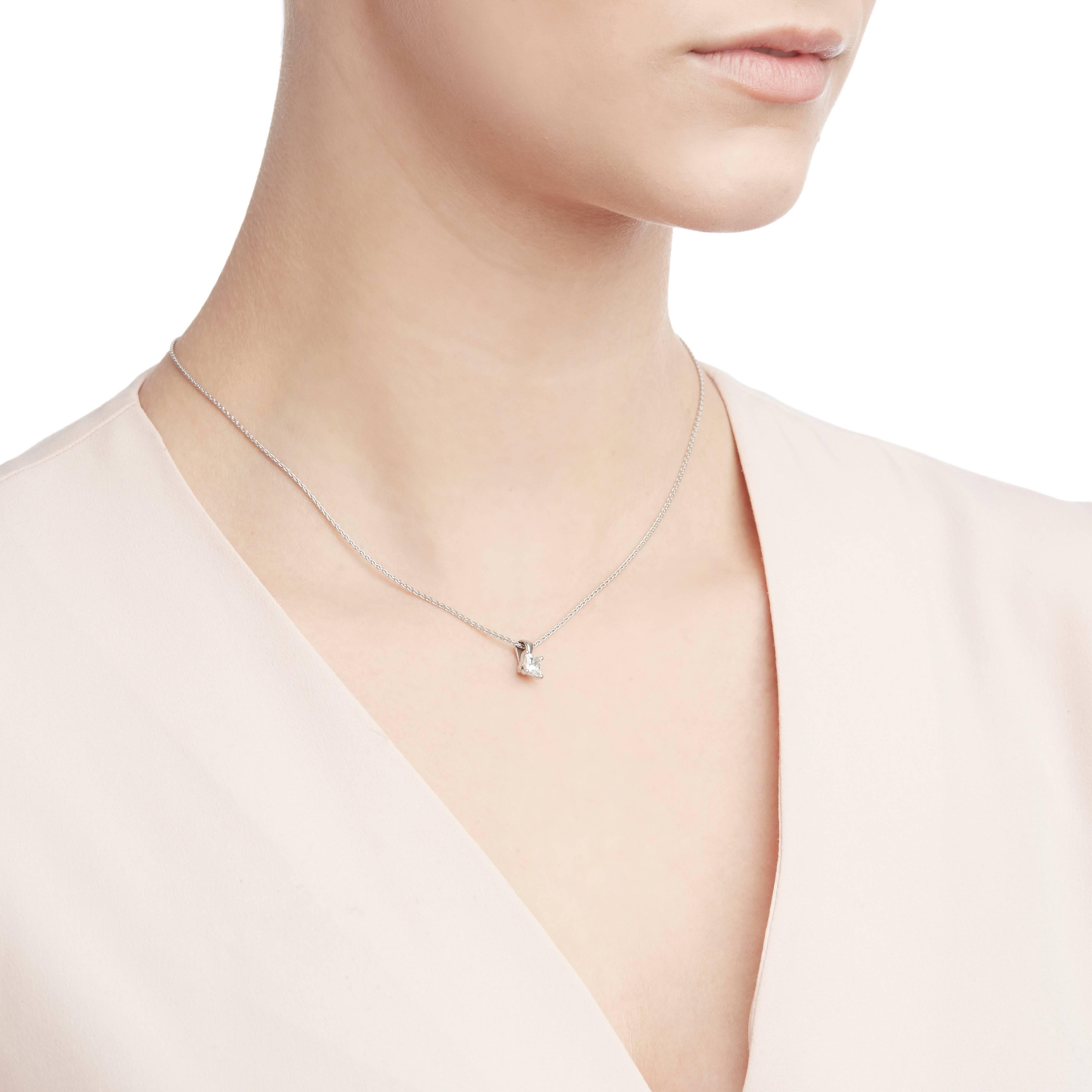 Mappin & Webb Platinum 0.70 Carat Princess Cut Diamond Pendant Necklace 5