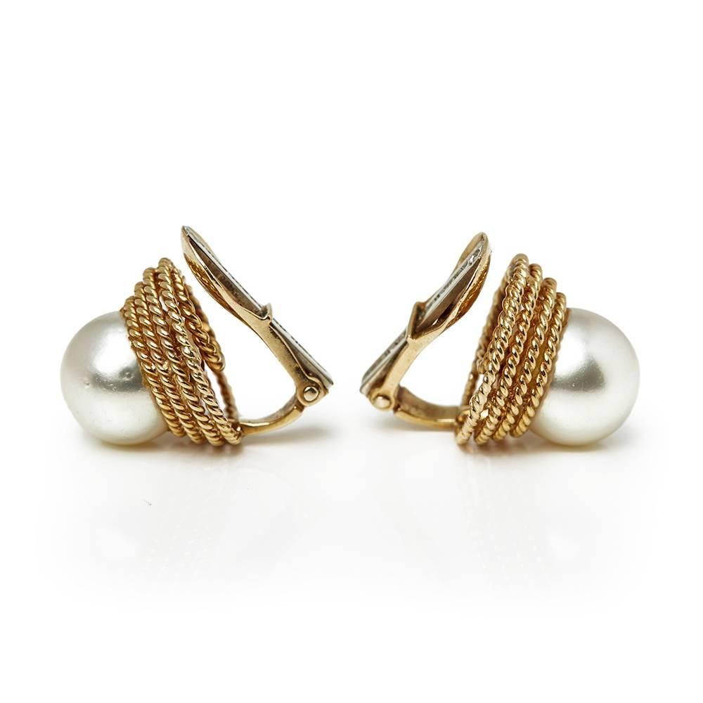 David Webb Yellow Gold Pearl Earrings In Excellent Condition In Bishop's Stortford, Hertfordshire
