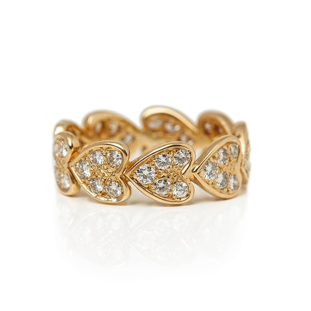 Round Cut Cartier 18 Karat Yellow Gold Round Brilliant Cut Diamond Heart Band Ring 