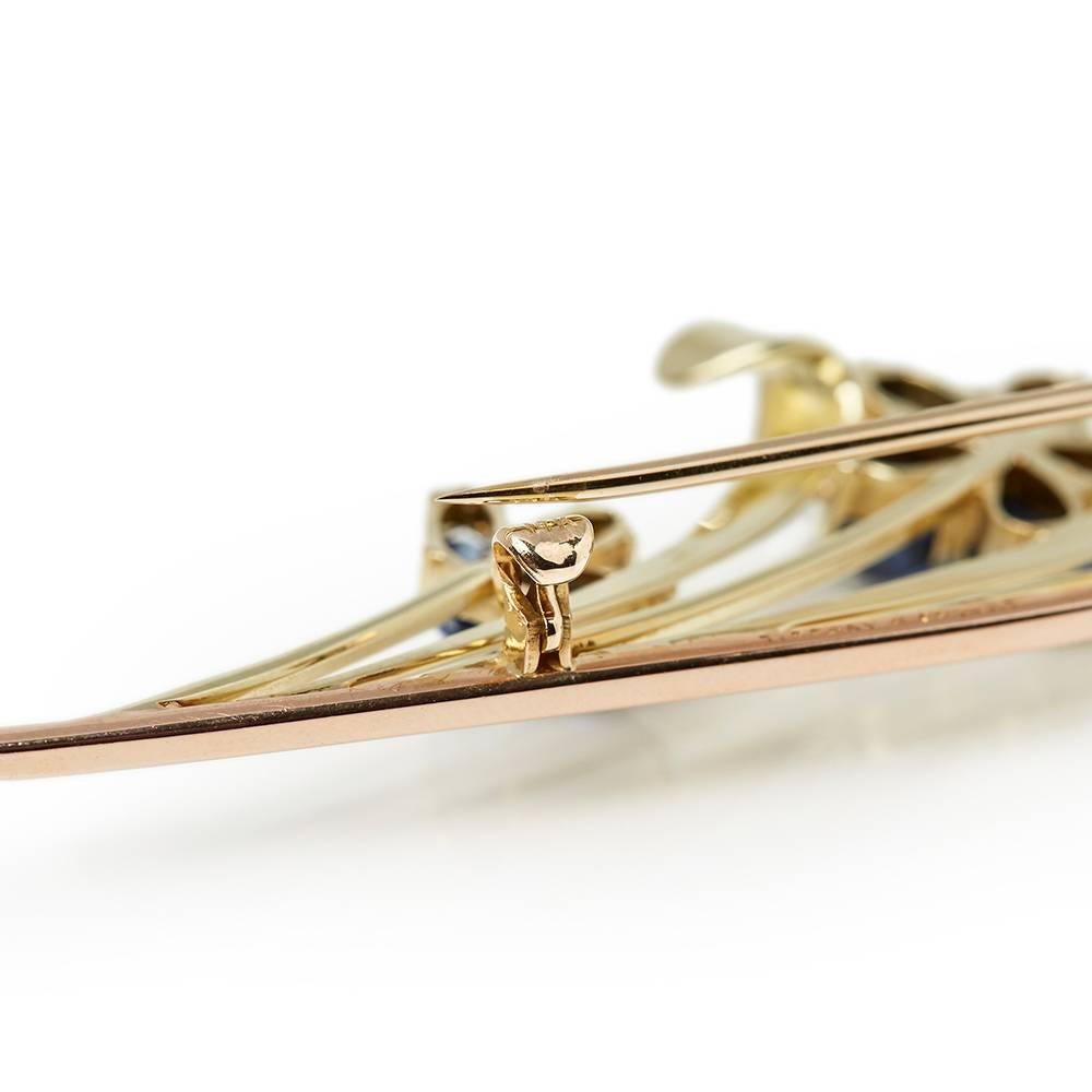 Tiffany & Co. 14 Karat Yellow & Rose Gold Sapphire & Diamond Retro Brooch In Good Condition In Bishop's Stortford, Hertfordshire