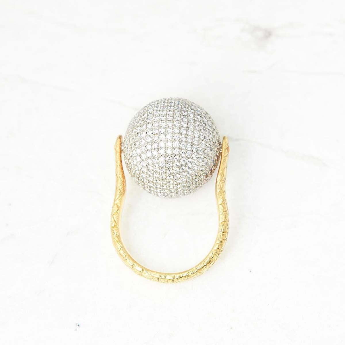 Round Cut Bottega Veneta 18 Karat Yellow & White Gold Diamond Rotating Sfera Ring