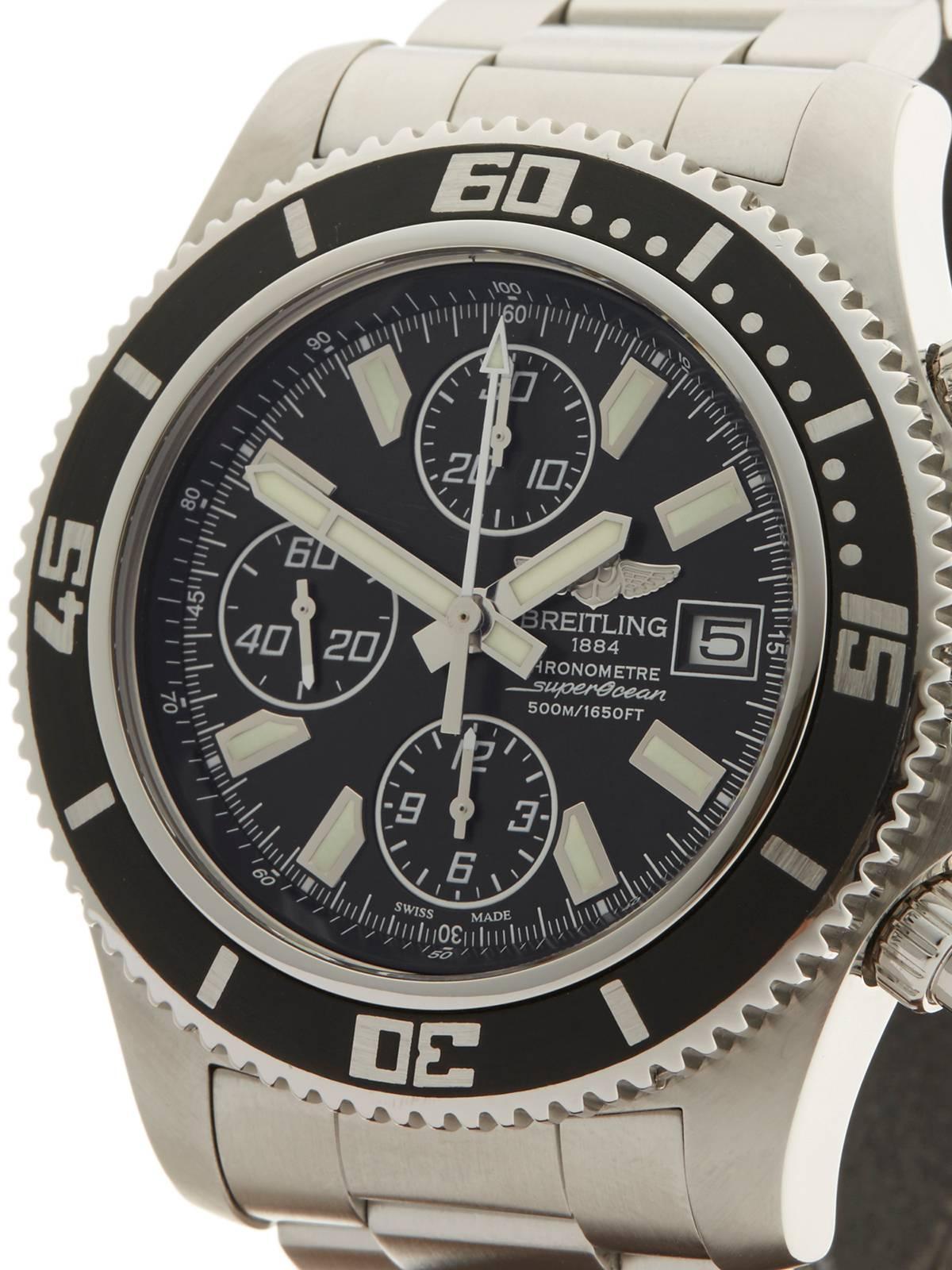 Breitling Superocean II Chronograph Stainless Steel Gents A1334102, 2014 In Excellent Condition In Bishop's Stortford, Hertfordshire
