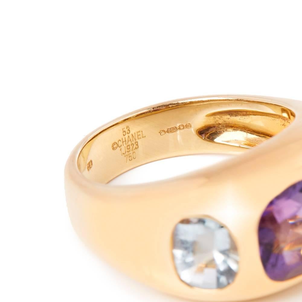 Chanel 18 Karat Yellow Gold Amethyst & Peridot Baroque Ring 1