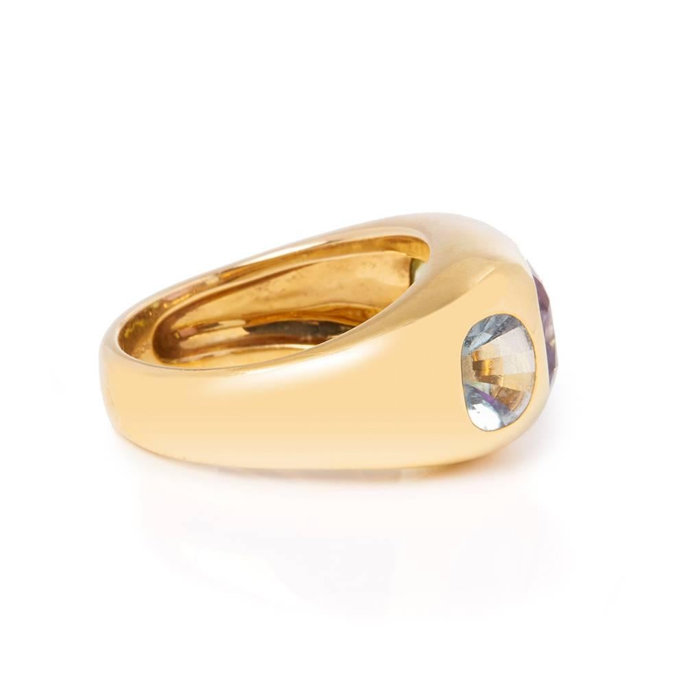Chanel 18 Karat Yellow Gold Amethyst & Peridot Baroque Ring  In Excellent Condition In Bishop's Stortford, Hertfordshire