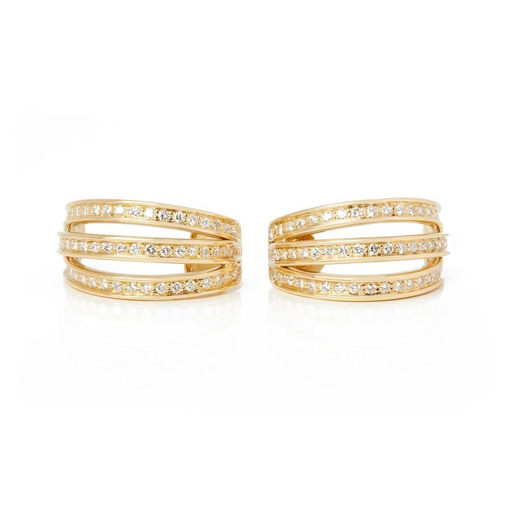 Cartier 18 Karat Yellow Gold Round Brilliant Cut Diamond Triple Hoop Earrings In Excellent Condition In Bishop's Stortford, Hertfordshire