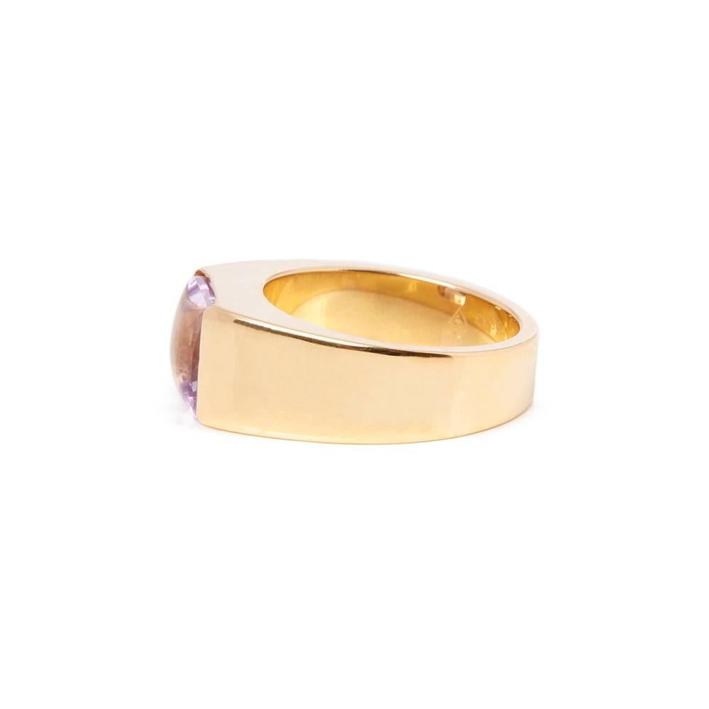 Cushion Cut Cartier 18 Karat Yellow Gold Amethyst Tank Ring