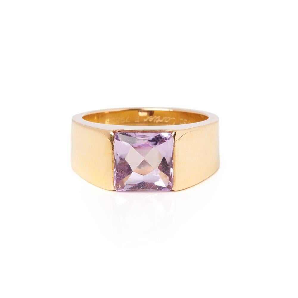 Xupes Code: COM1418
Brand: Cartier
Description: 18k Yellow Gold Amethyst Tank Ring
Accompanied With: Xupes Presentation Box
Gender: Ladies
UK Ring Size: M
EU Ring Size: 52
US Ring Size: 6 1/4
Resizing Possible?: YES
Band Width: 5mm
Condition: