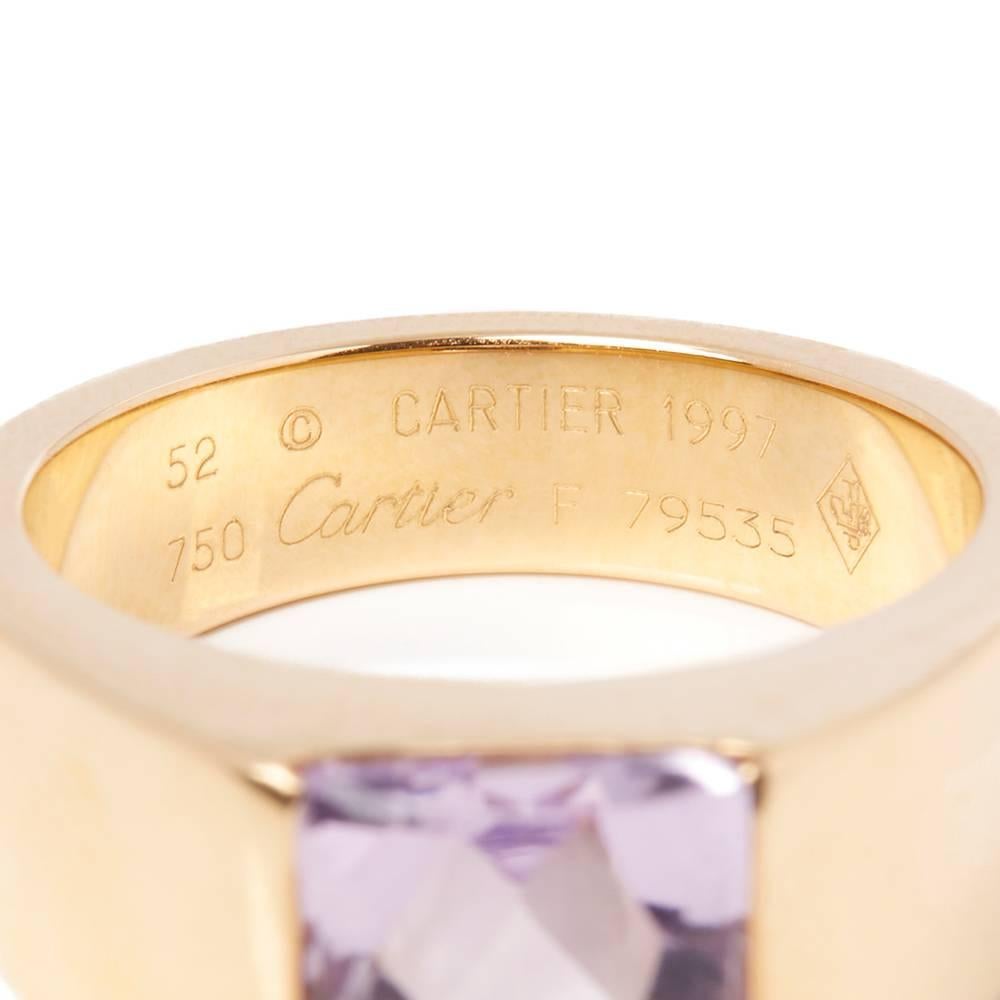 Cartier 18 Karat Yellow Gold Amethyst Tank Ring 1