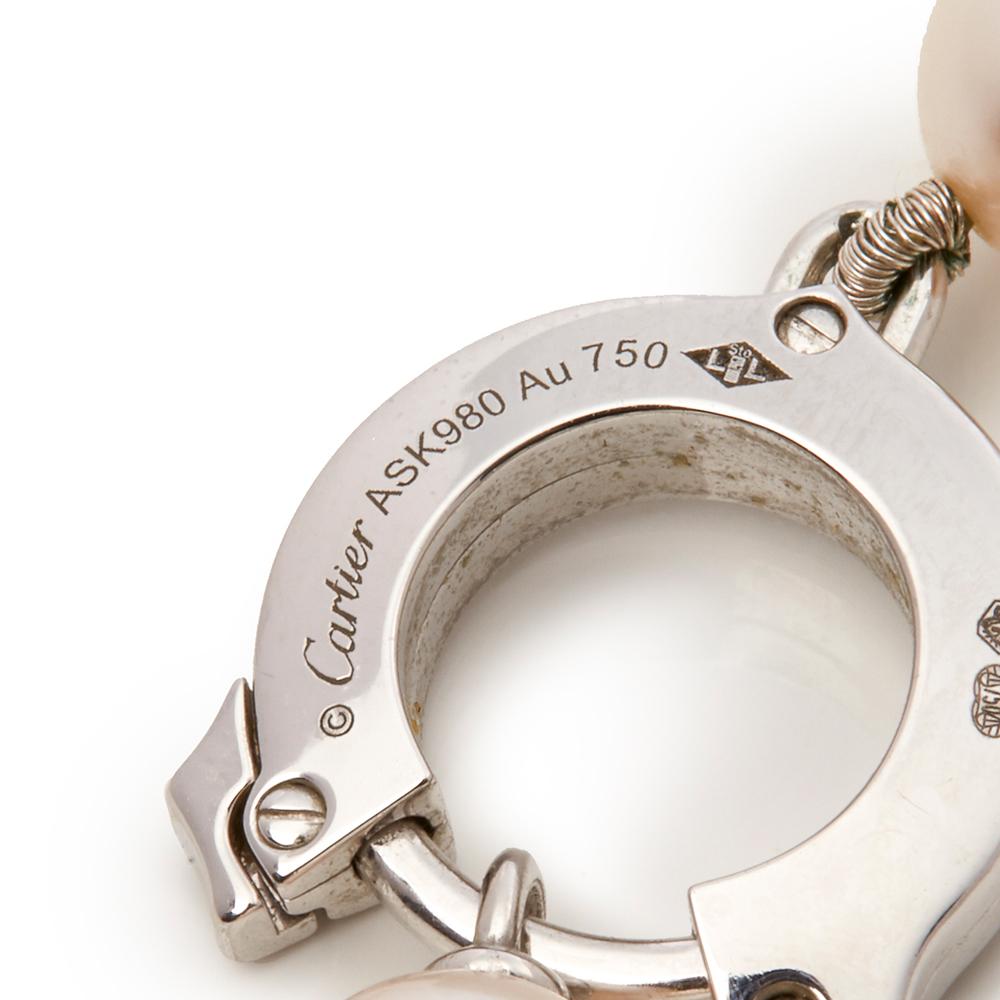 Women's Cartier 18 Karat White Gold Akoya Pearl & Round Cut Diamond Agrafe Necklace