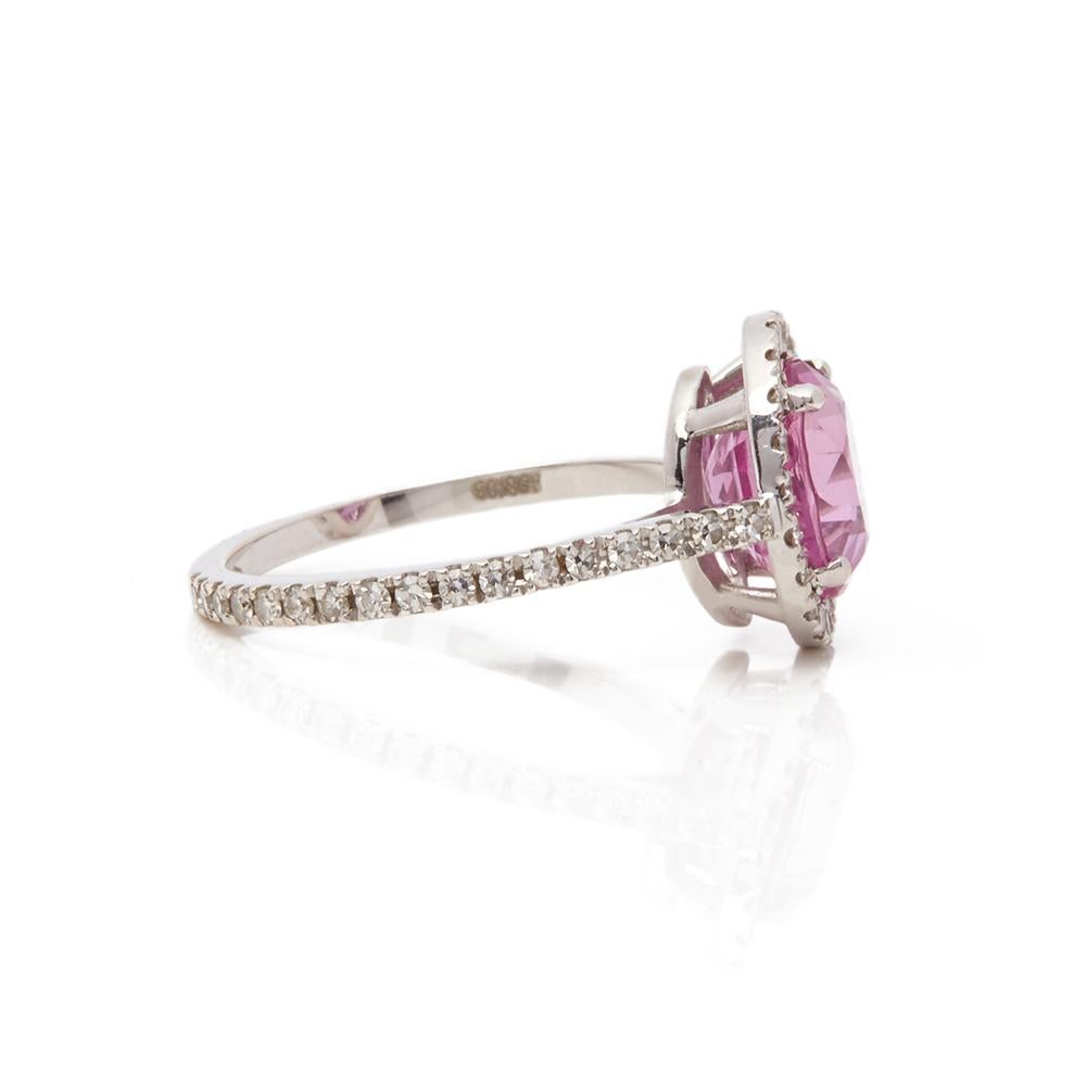 Modern David Morris 18 Karat White Gold Oval Cut Pink Sapphire & Diamond Cocktail Ring