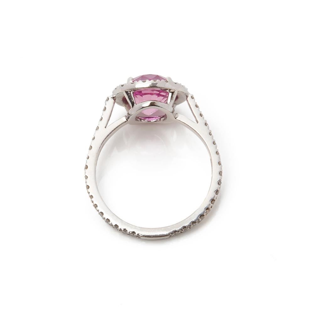 Women's David Morris 18 Karat White Gold Oval Cut Pink Sapphire & Diamond Cocktail Ring