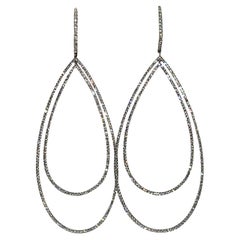 White Pavé Diamond Tear Drop Earrings, 3.32 Carats