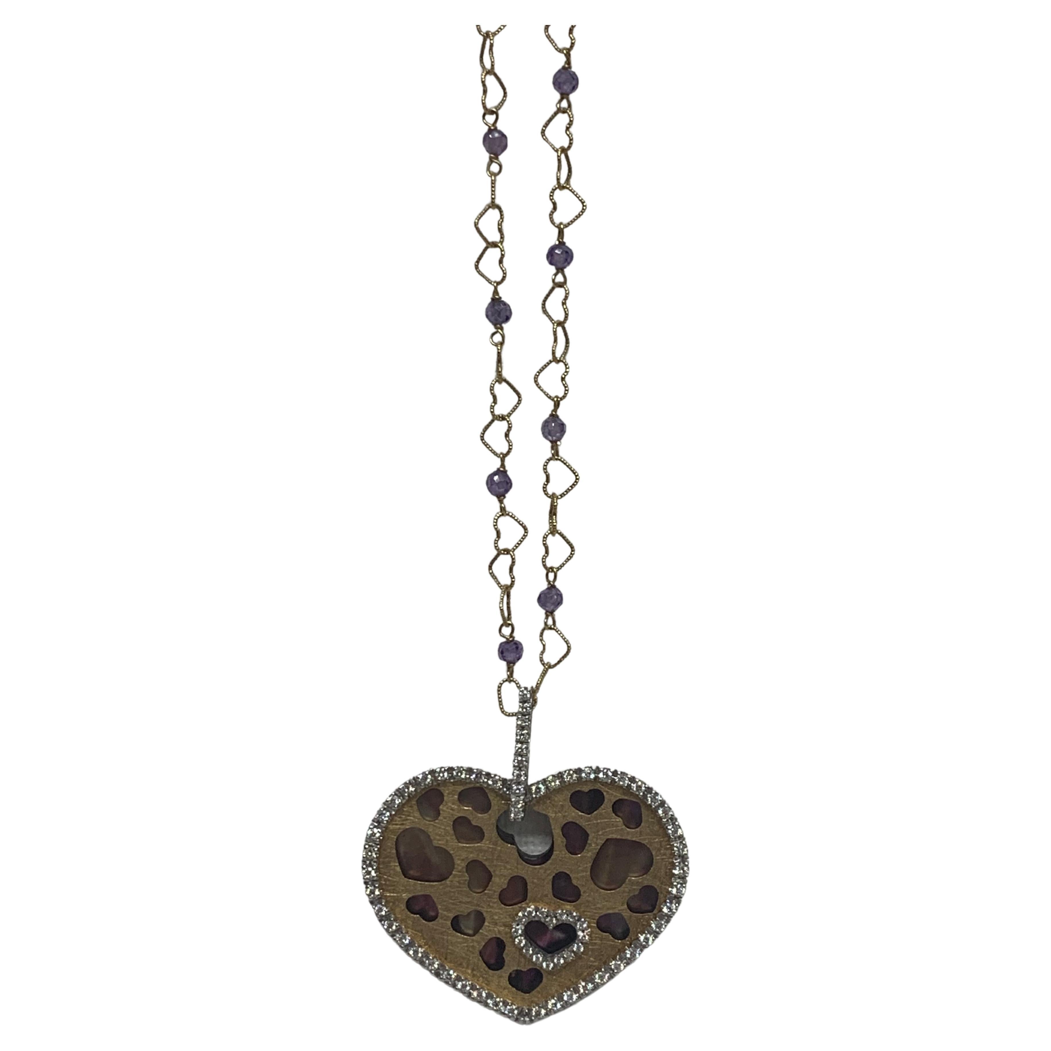 Pavé Diamond, Mother of Pearl, Nanis Heart Necklace For Sale